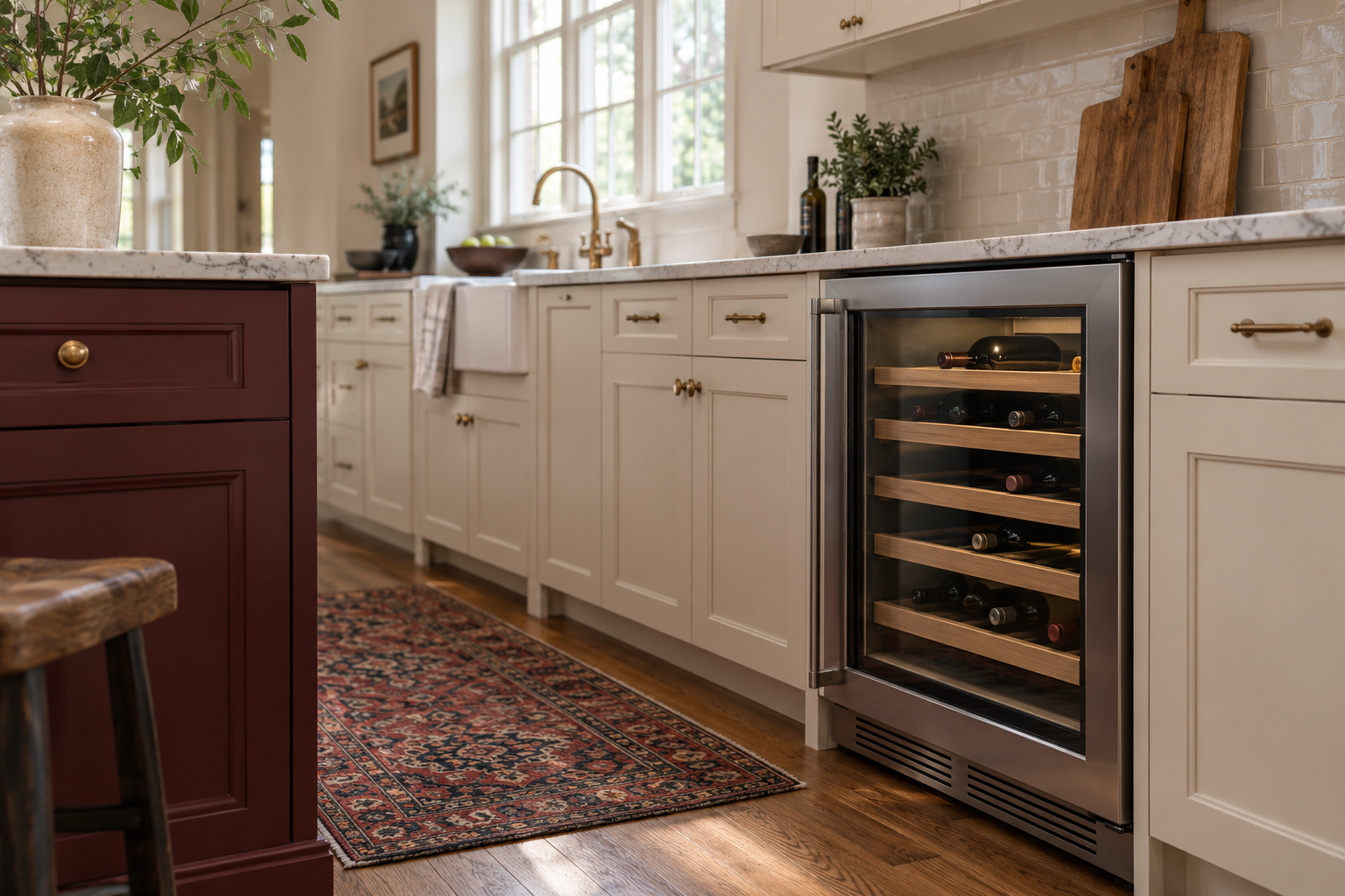 Illustrative Viking wine cooler in a residential kitchen — AI image for Viking Repair Pelham Manor