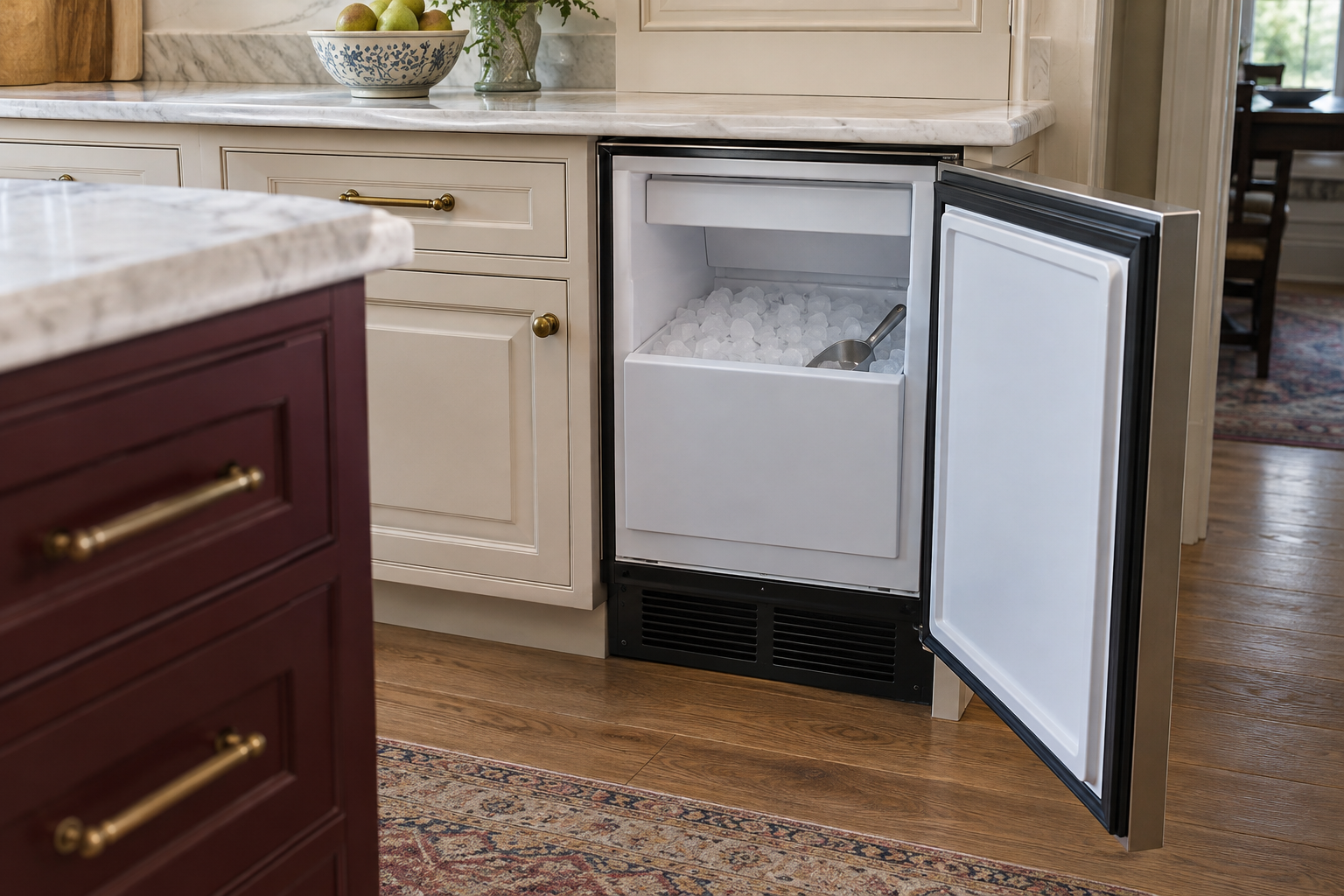 Illustrative Sub-Zero ice maker in a residential kitchen — AI image for Viking Repair Pelham Manor