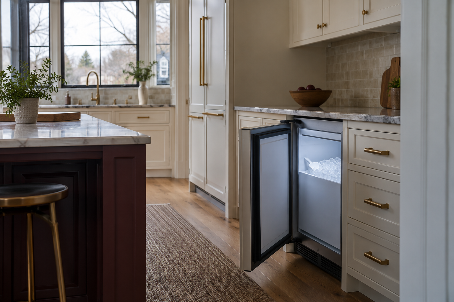 Illustrative Sub-Zero ice maker in a residential kitchen — AI image for Viking Repair Pelham Manor