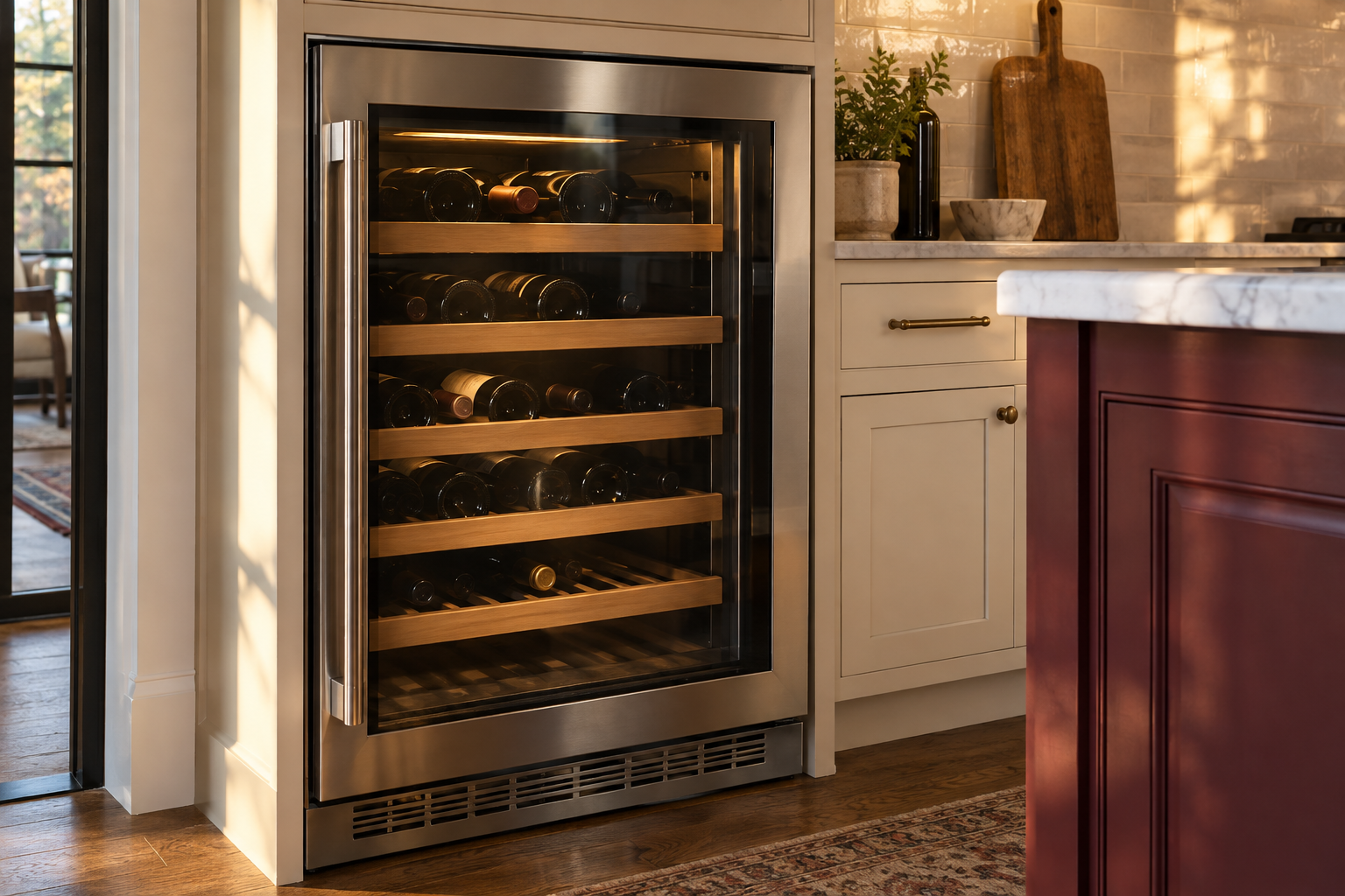 Illustrative Viking wine cooler in a residential kitchen — AI image for Viking Repair Pelham Manor
