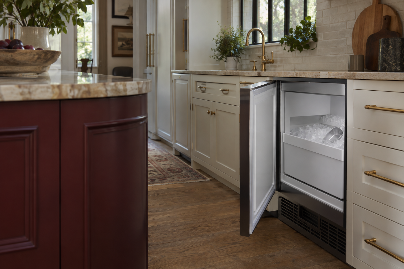 Illustrative Monogram ice maker in a residential kitchen — AI image for Viking Repair Pelham Manor