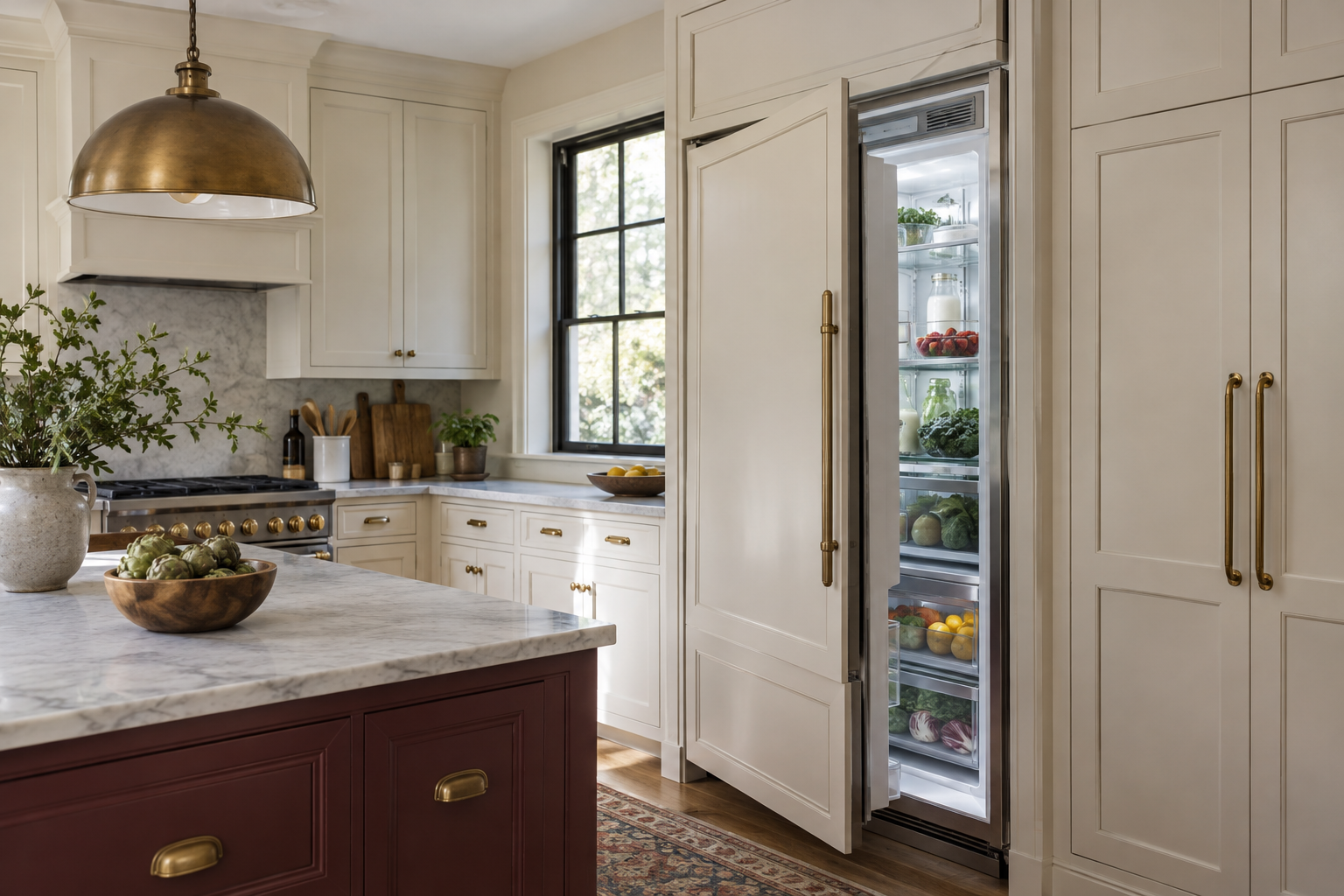Illustrative Sub-Zero refrigerator in a residential kitchen — AI image for Viking Repair Pelham Manor