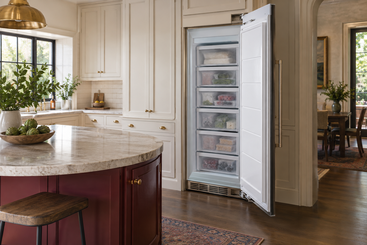 Illustrative Viking freezer in a residential kitchen — AI image for Viking Repair Pelham Manor